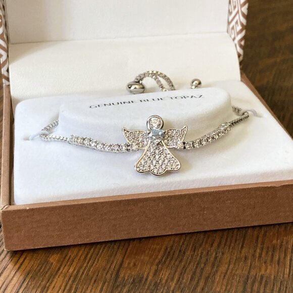 NIB Sterling Silver Angel Slide Bracelet, with Blue Topaz, by Gianni Argento - Picture 7 of 11